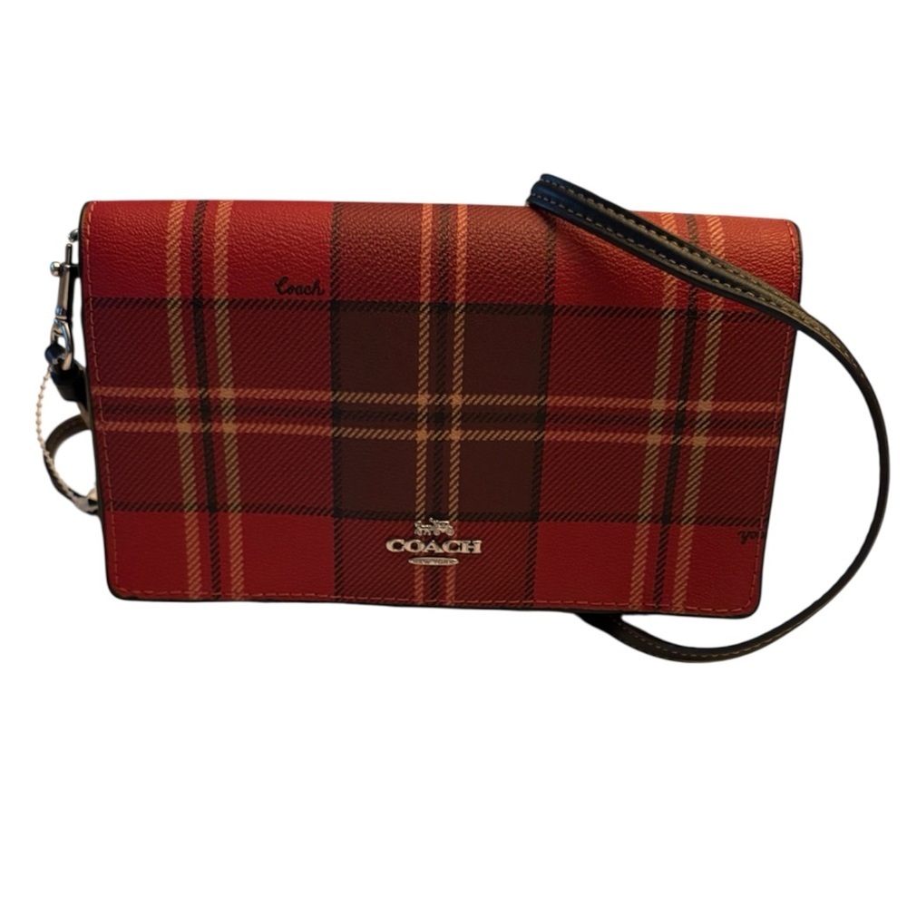 Coach Anna Foldover Clutch Crossbody with Tartan Plaid Print (Style No. CC801) - Picture 1 of 8